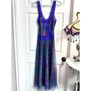 Victorias Secret Vntg Gold Label Lingerie Gown Satin Sheer Lace Floral Purple S